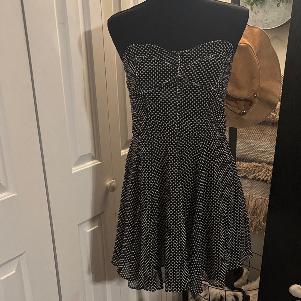 Zara Black and White Polka Dot Strapless Dress